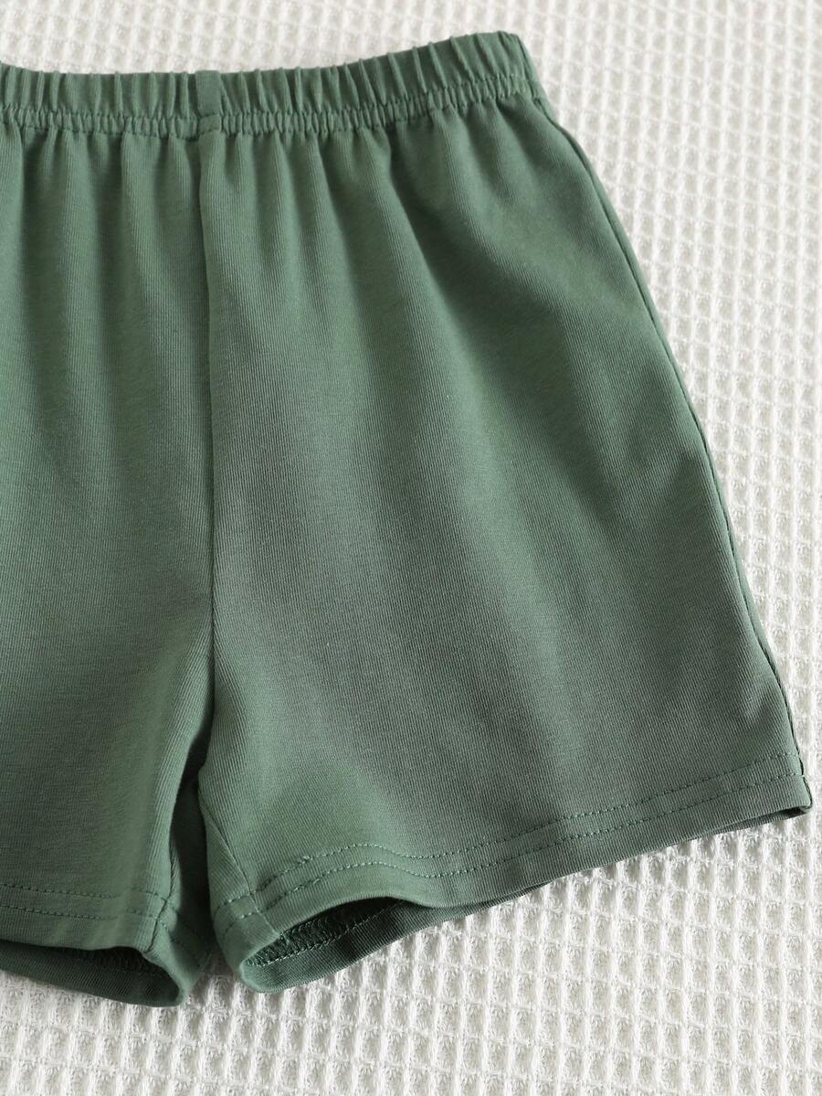 Baby Boy Animal Crayon Print T Shirt and Knitted Shorts 2 Piece Casual Spring Summer Outfit Set