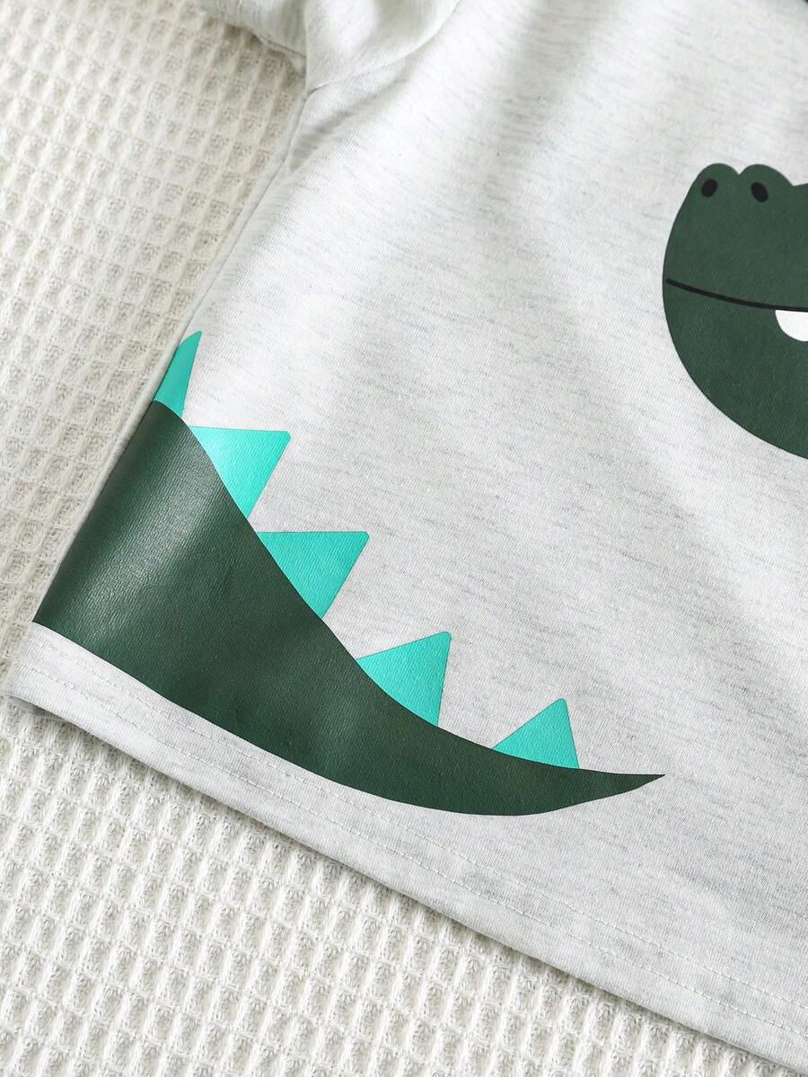Baby Boy Animal Crayon Print T Shirt and Knitted Shorts 2 Piece Casual Spring Summer Outfit Set