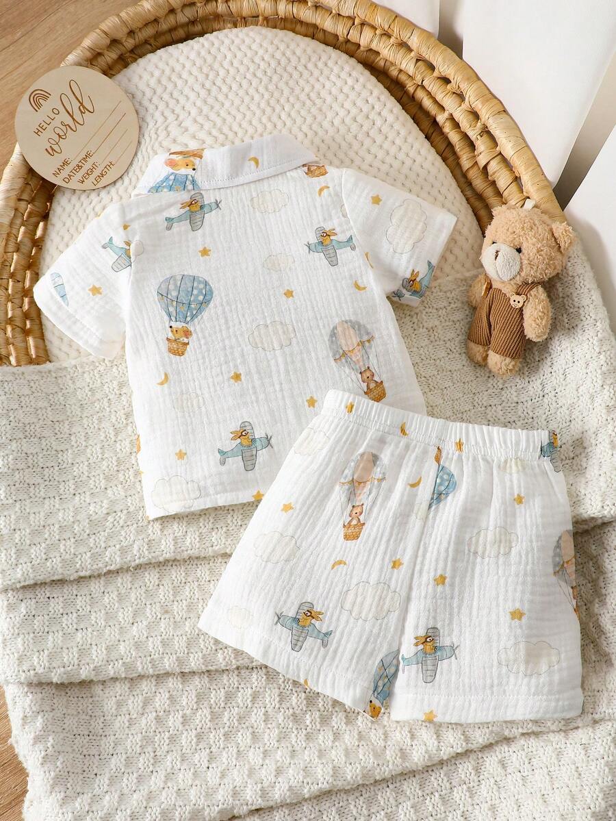 2PCS Baby Boy Gentleman Style Shirt and Shorts Set for Stylish Summer Daily Wear