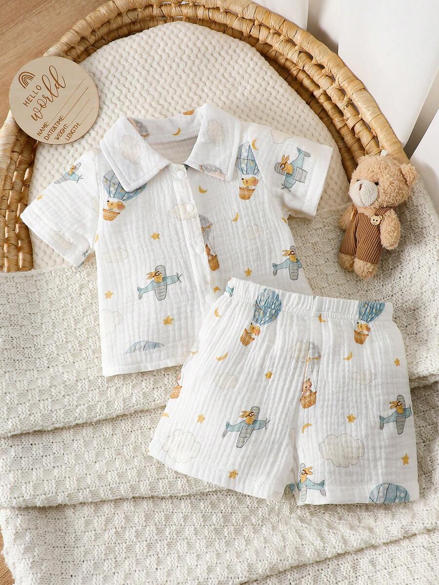 2PCS Baby Boy Gentleman Style Shirt and Shorts Set for Stylish Summer Daily Wear