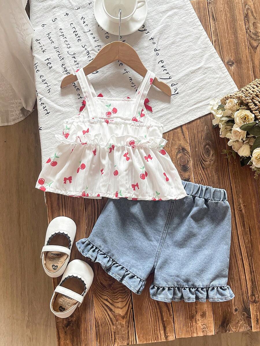 Cute Cherry Summer Clothing Set For Little Girls Party And Outing Style