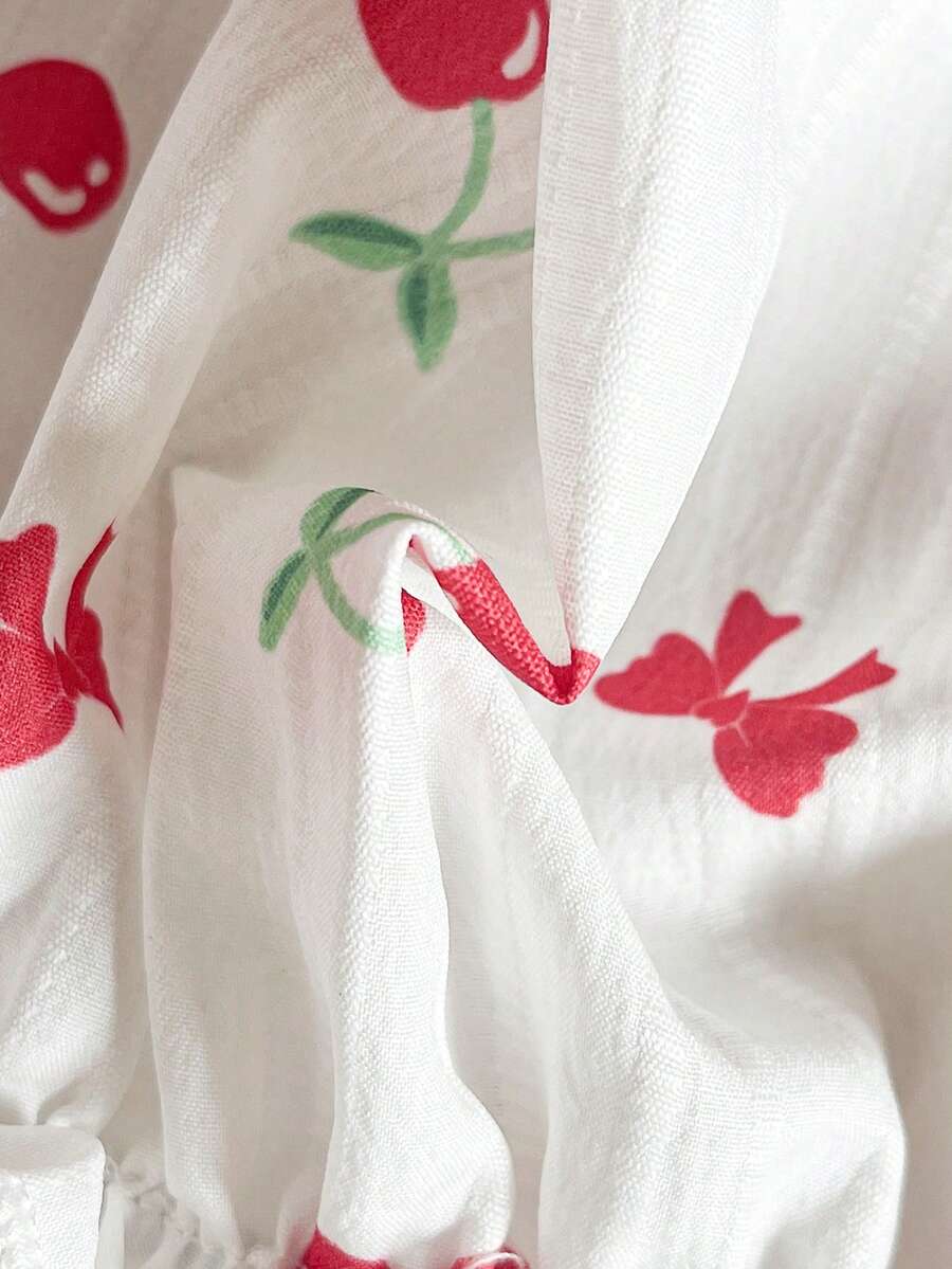 Cute Cherry Summer Clothing Set For Little Girls Party And Outing Style