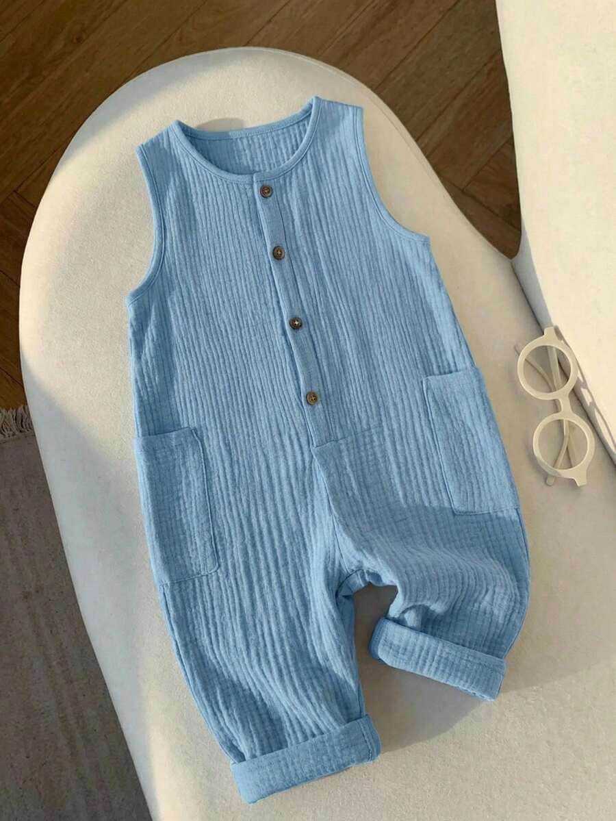 Unisex Newborn Baby Apricot Striped Sleeveless Romper Casual Spring Summer Vacation Outfit