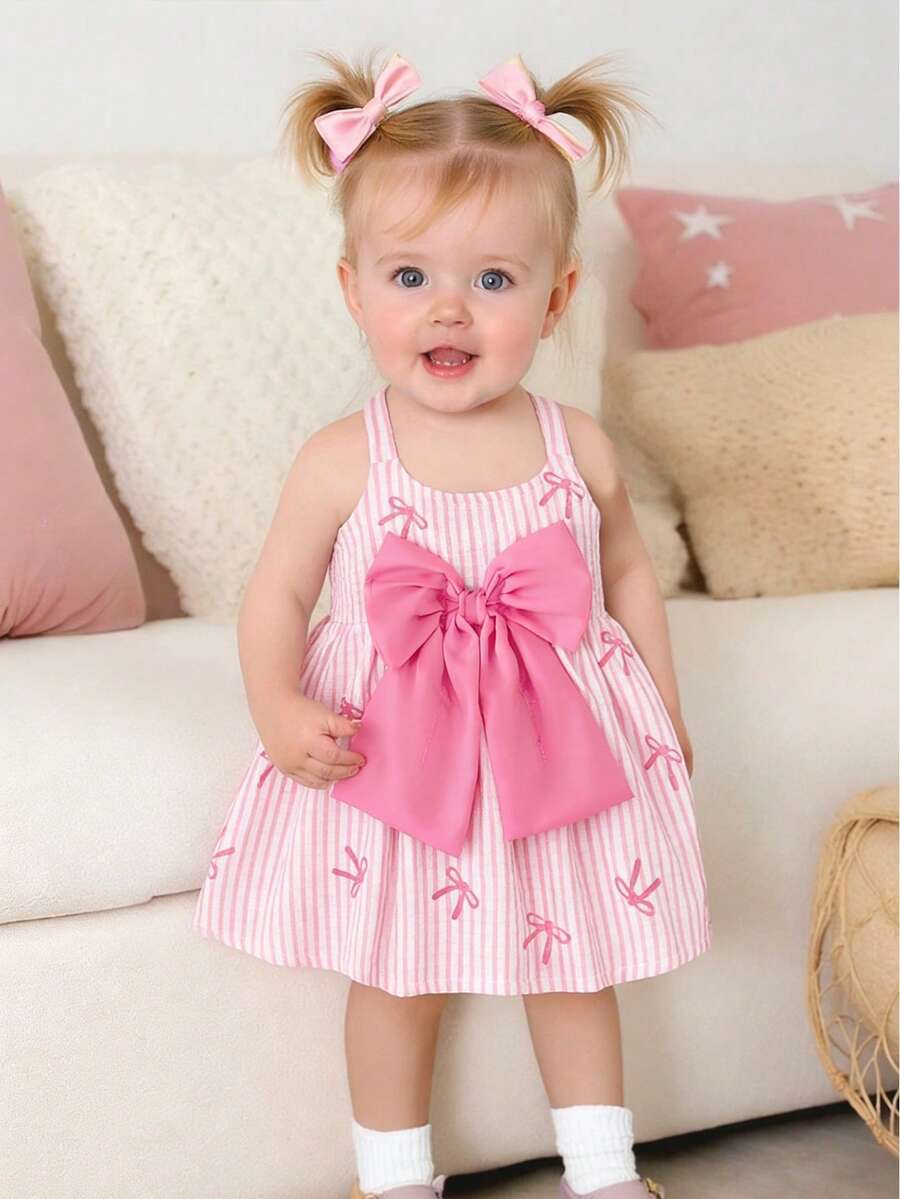 Baby Stripe Print Bow Front Cami Dress for Cute Summer Daily Wear
