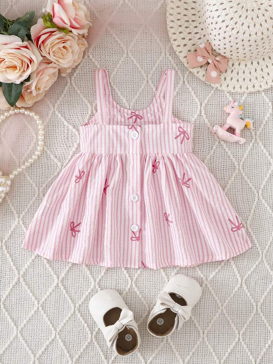 Baby Stripe Print Bow Front Cami Dress for Cute Summer Daily Wear