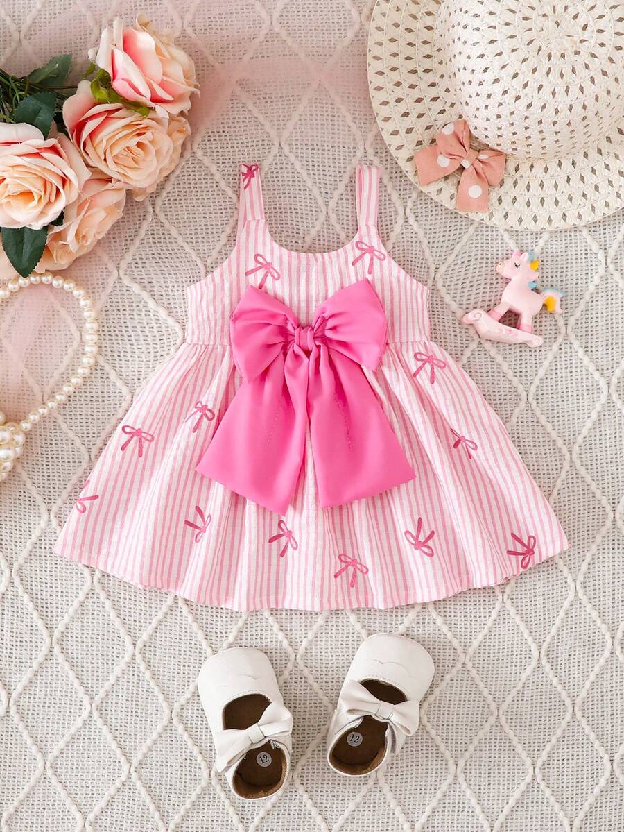 Baby Stripe Print Bow Front Cami Dress for Cute Summer Daily Wear