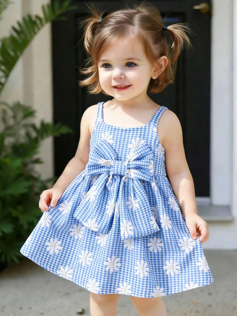 Baby Big Bow Strap Dress for Sweet Elegant Spring and Summer Wear