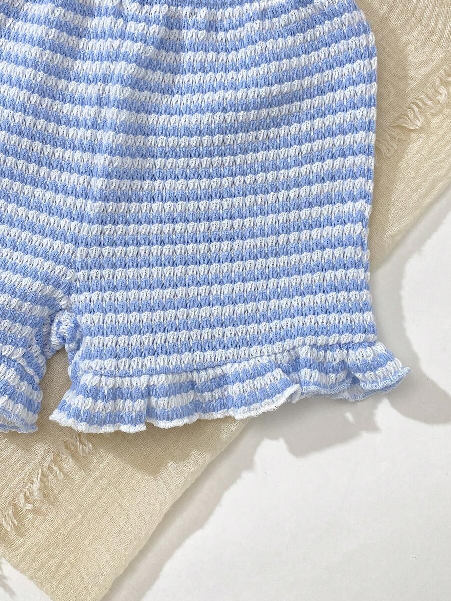 Baby Girl Black & White Striped Ruffle Sleeve T-Shirt & Shorts Set