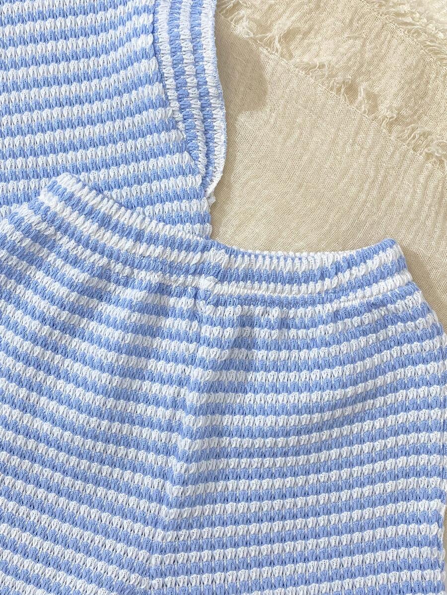 Baby Girl Black & White Striped Ruffle Sleeve T-Shirt & Shorts Set