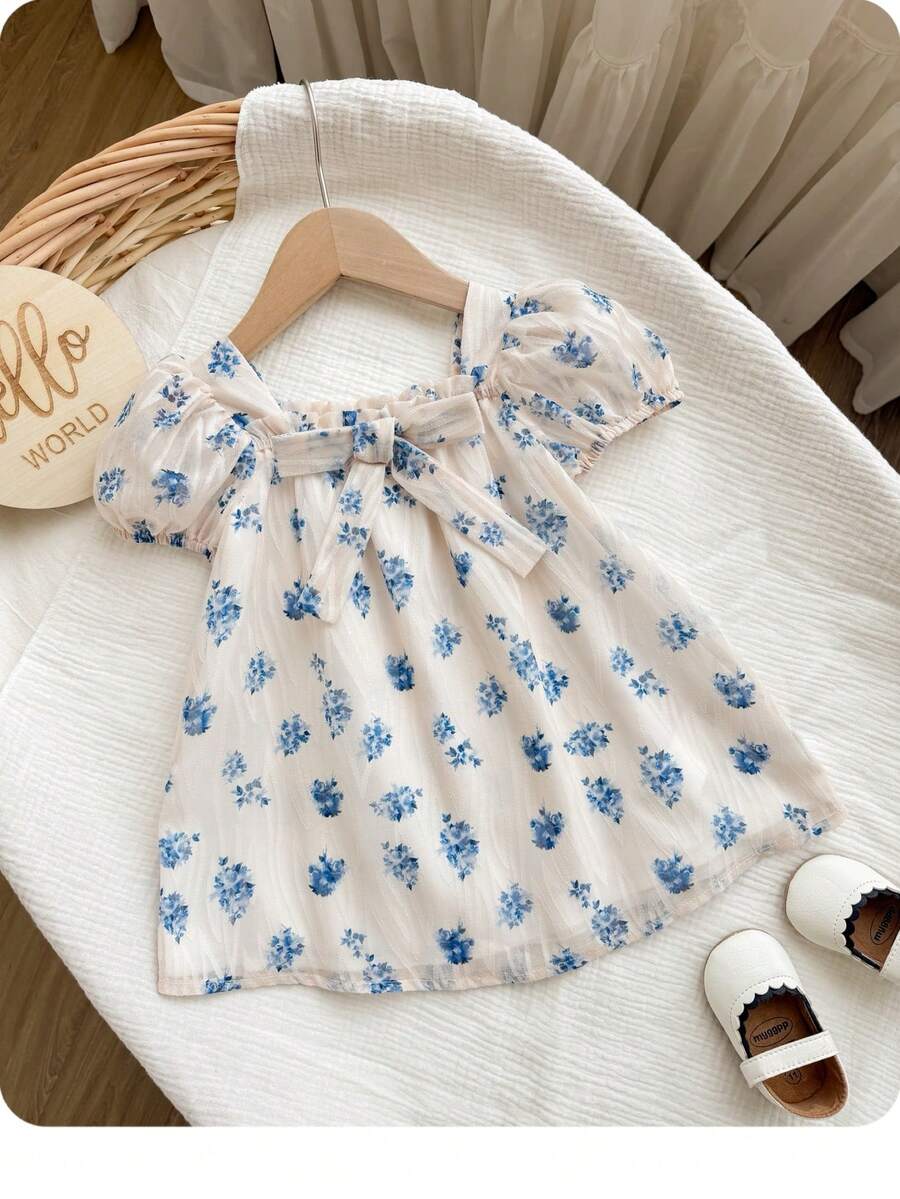 Green Plaid Short Sleeve Dress for Baby Girls - Cute Bow Accent Summer Outfit