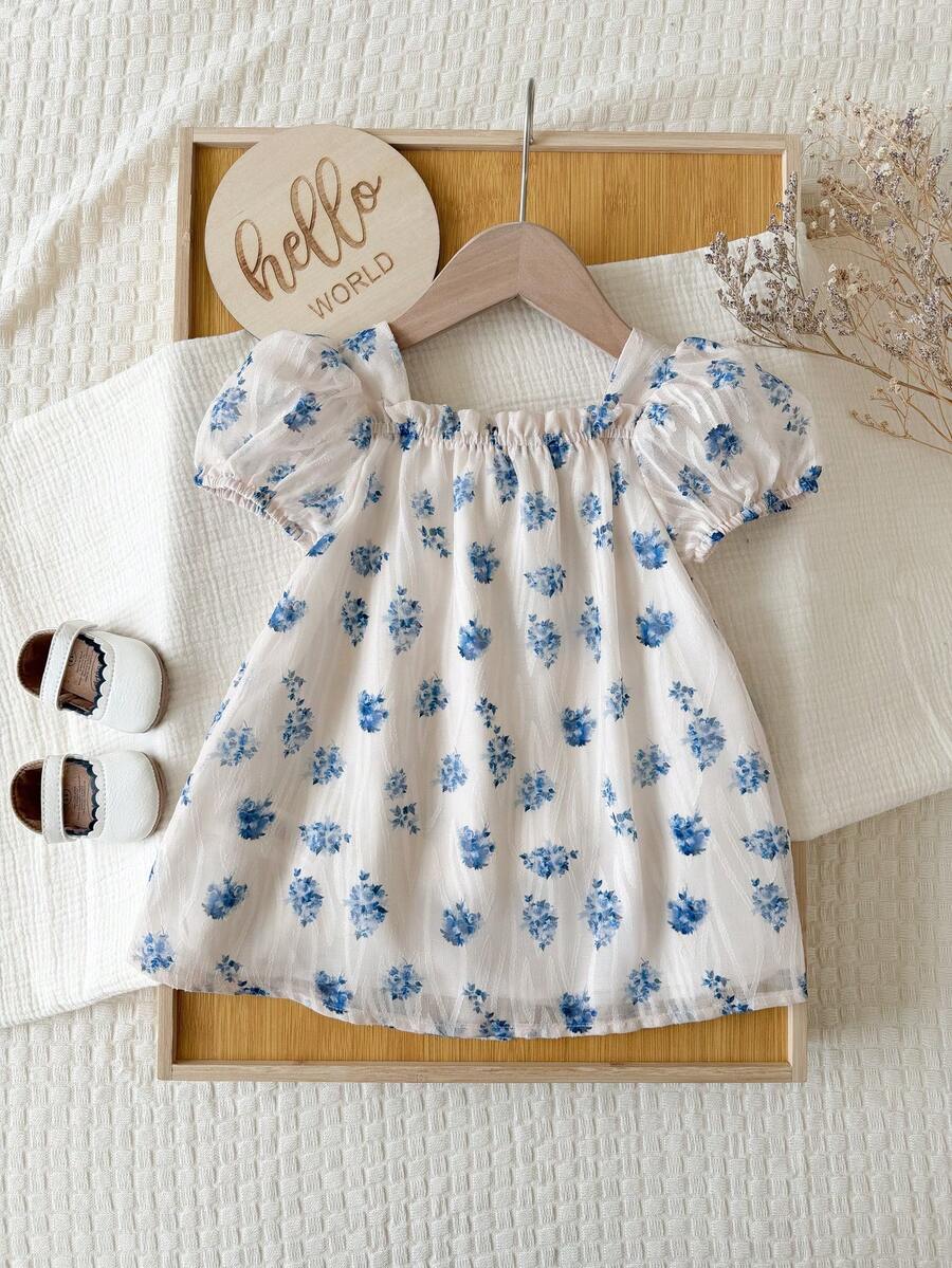 Baby Girl Plaid Bow Detail Short Sleeve Dress Cute Summer Vacation Outfit