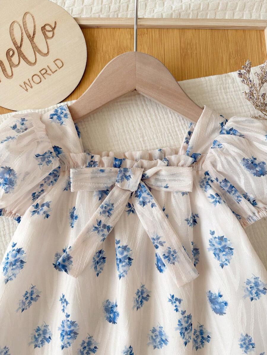 Baby Girl Plaid Bow Detail Short Sleeve Dress Cute Summer Vacation Outfit