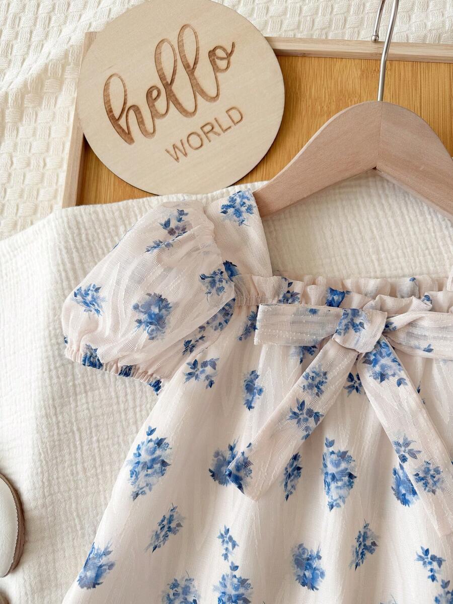 Baby Girl Plaid Bow Detail Short Sleeve Dress Cute Summer Vacation Outfit