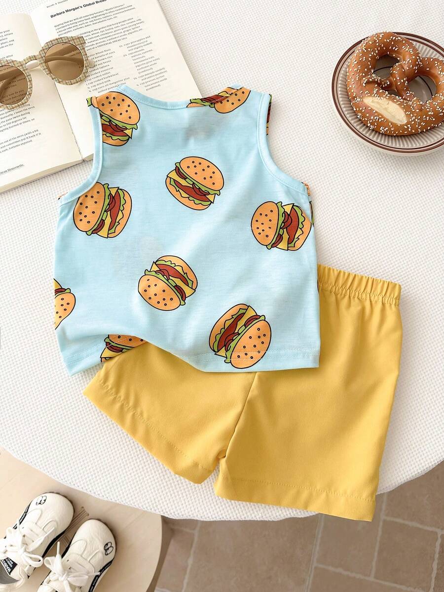 Baby Boy Striped Tank Top and Animal Embroidered Shorts 2 Piece Casual Summer Outfit Set