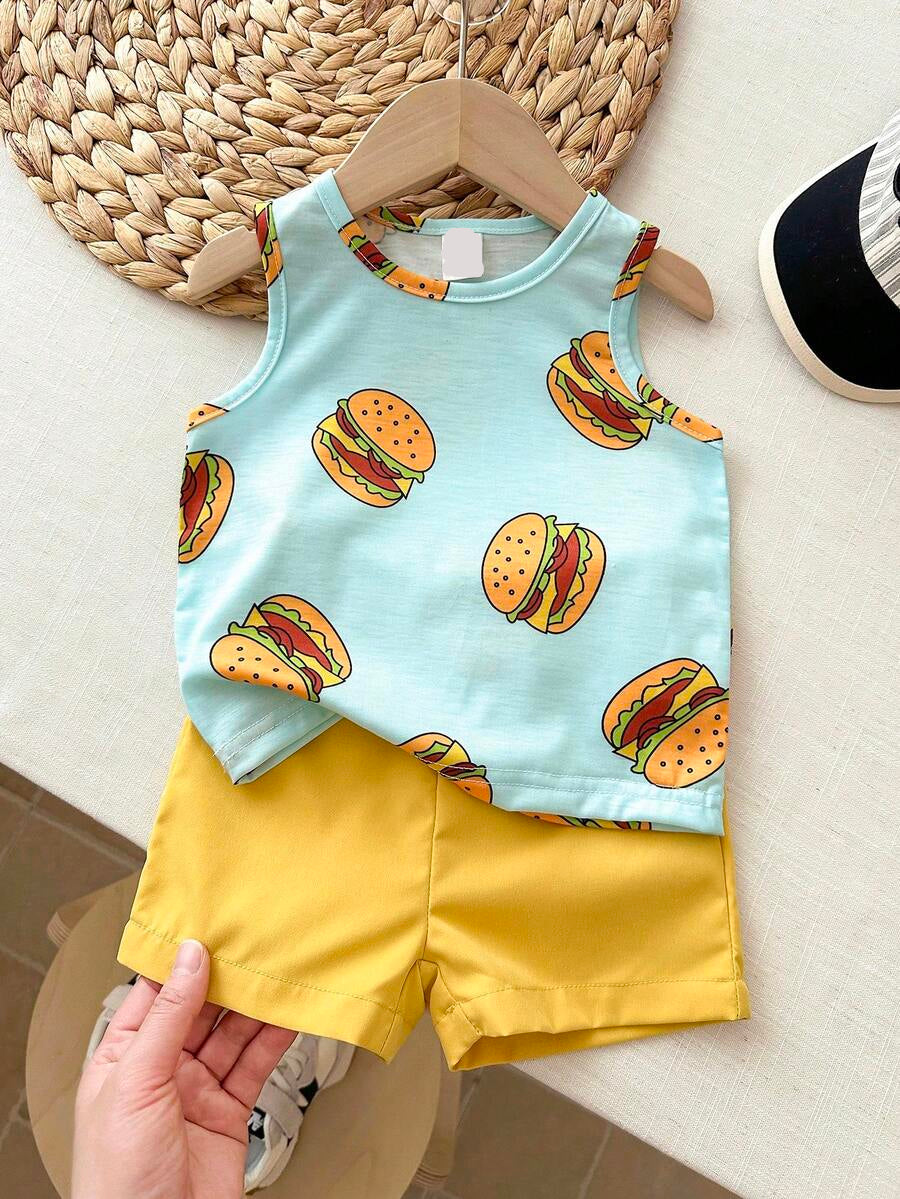 Baby Boy Striped Tank Top and Animal Embroidered Shorts 2 Piece Casual Summer Outfit Set