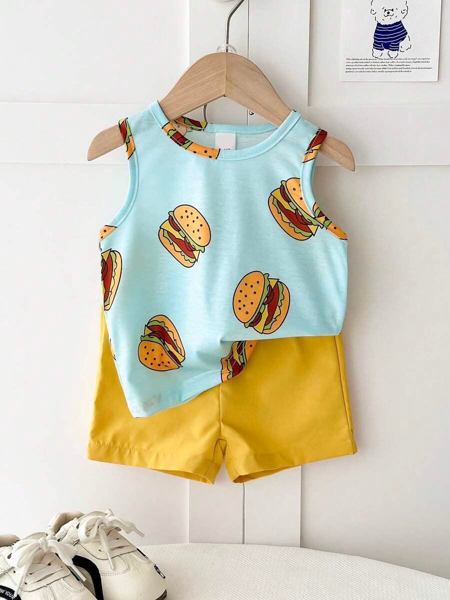 Baby Boy Striped Tank Top and Animal Embroidered Shorts 2 Piece Casual Summer Outfit Set