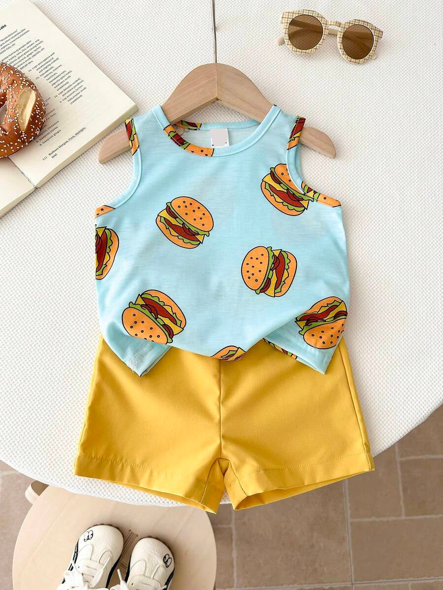 Baby Boy Striped Tank Top and Animal Embroidered Shorts 2 Piece Casual Summer Outfit Set