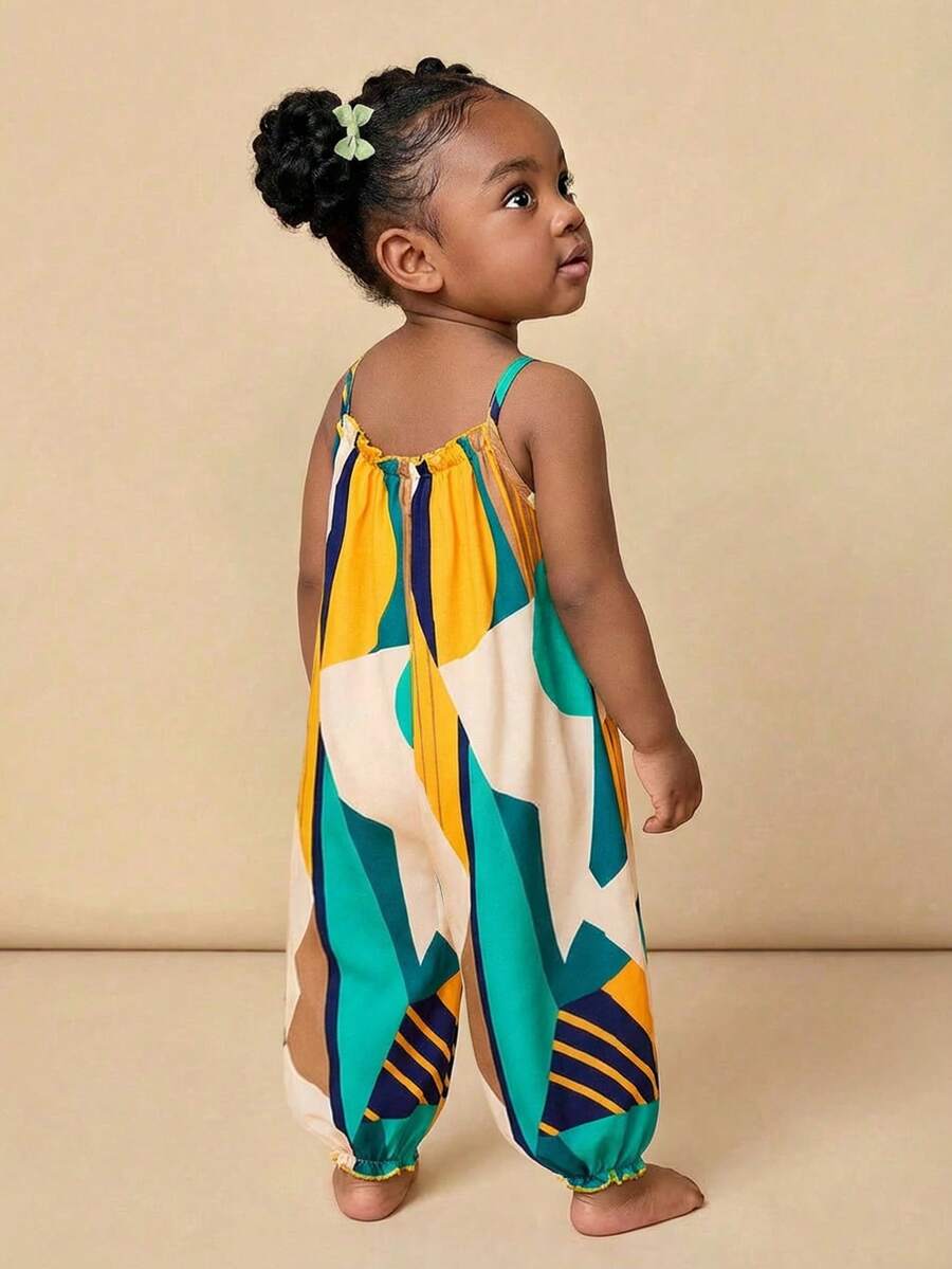 Baby Girl Casual Spaghetti Strap Jumpsuit Cute Sleeveless Summer Vacation Outfit For Newborn Infant Toddler Girls