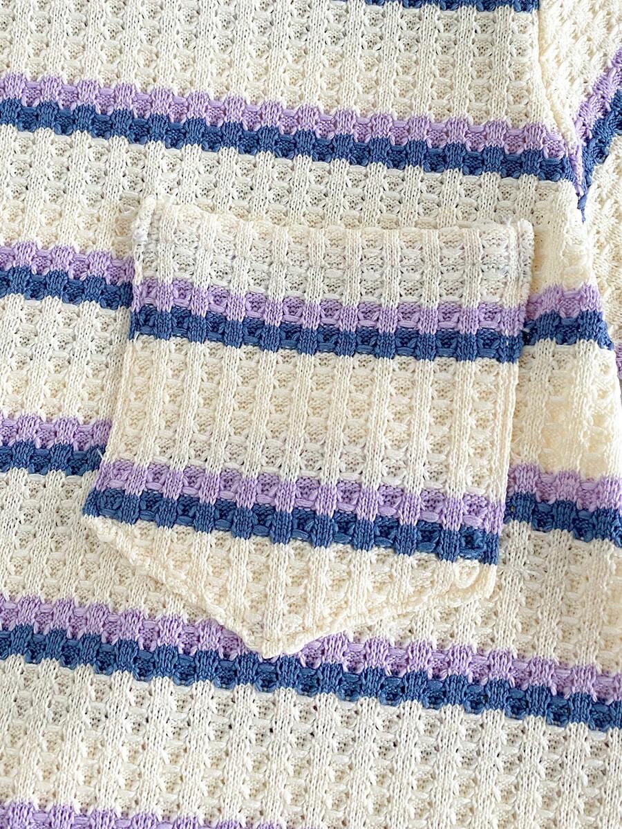 Infant Toddler Boys' Summer Outfit: Striped Waffle Tee and Letter Patch Shorts