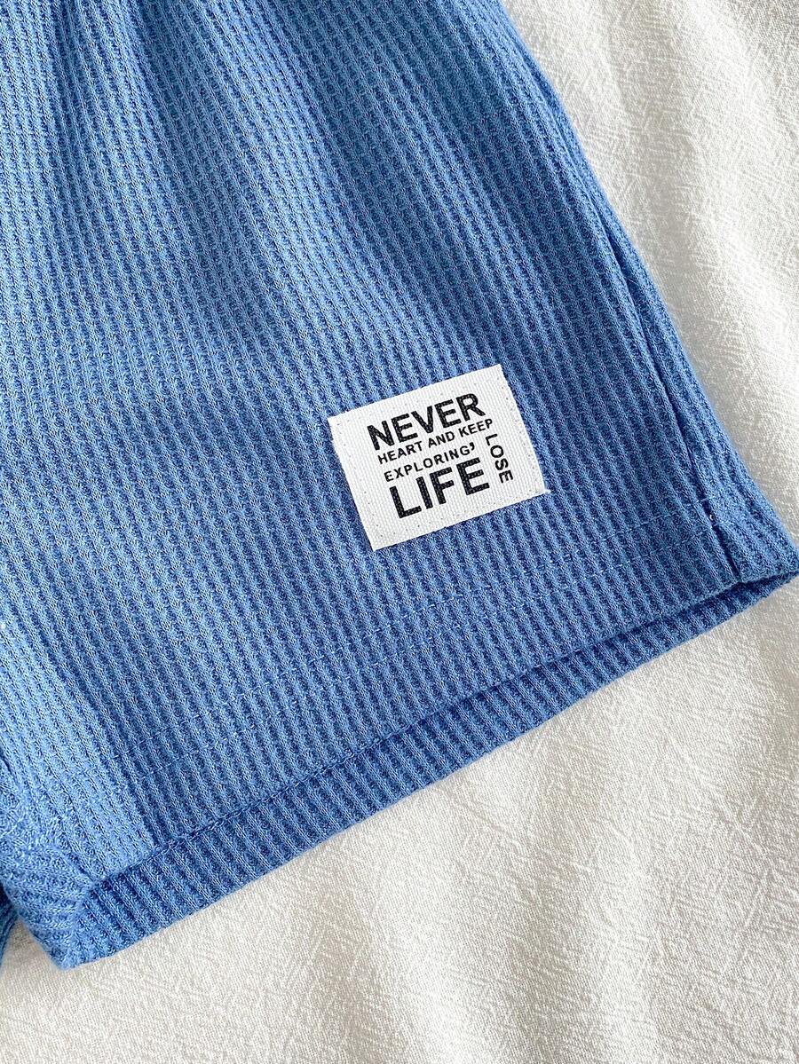 Infant Toddler Boys' Summer Outfit: Striped Waffle Tee and Letter Patch Shorts