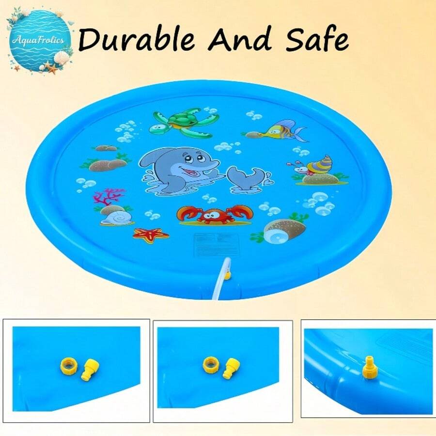 Dolphin Splash Pad Sprinkler Mat for Kids and Pets Outdoor Water Play Lawn and Backyard Fun