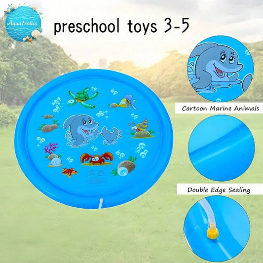 Dolphin Splash Pad Sprinkler Mat for Kids and Pets Outdoor Water Play Lawn and Backyard Fun