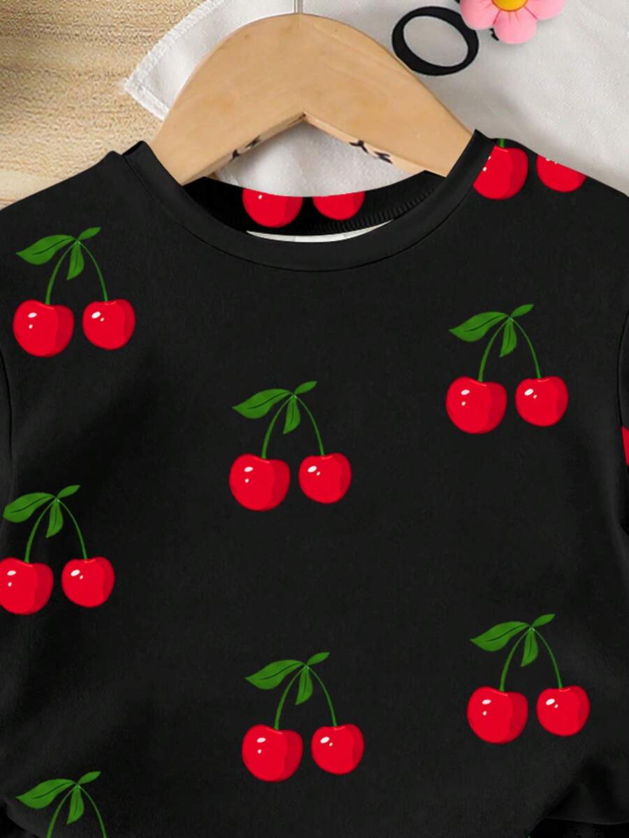 Lemon Fruit & Letter Print Short Sleeve Top and Shorts Set for Baby Girls