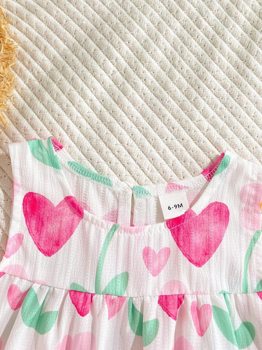 Cherry Print Sleeveless Top and Red Shorts Set for Baby Girls