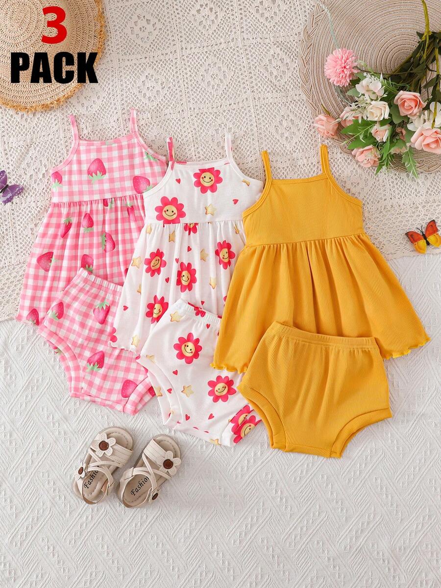 Cute Baby Girls Bib Shorts Set With Skin Friendly Casual Summer Style