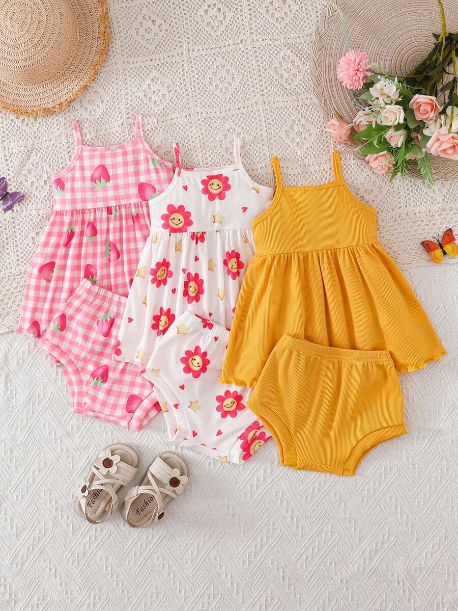 Cute Baby Girls Bib Shorts Set With Skin Friendly Casual Summer Style