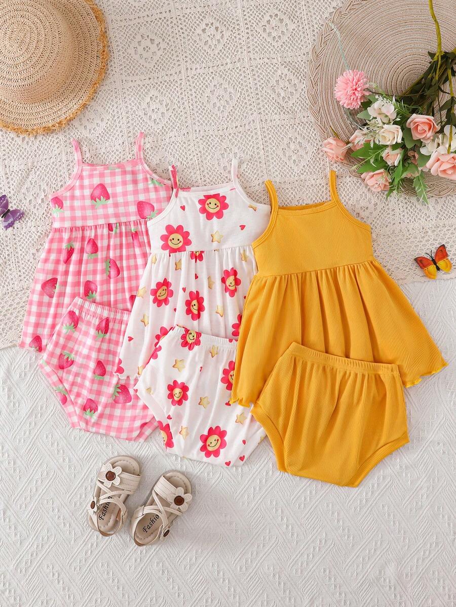 Cute Baby Girls Bib Shorts Set With Skin Friendly Casual Summer Style