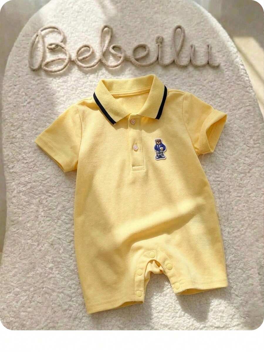 Baby Boy Plaid Short Sleeve Romper Formal Summer Outfit for Birthday Party Christening and Special Occasions