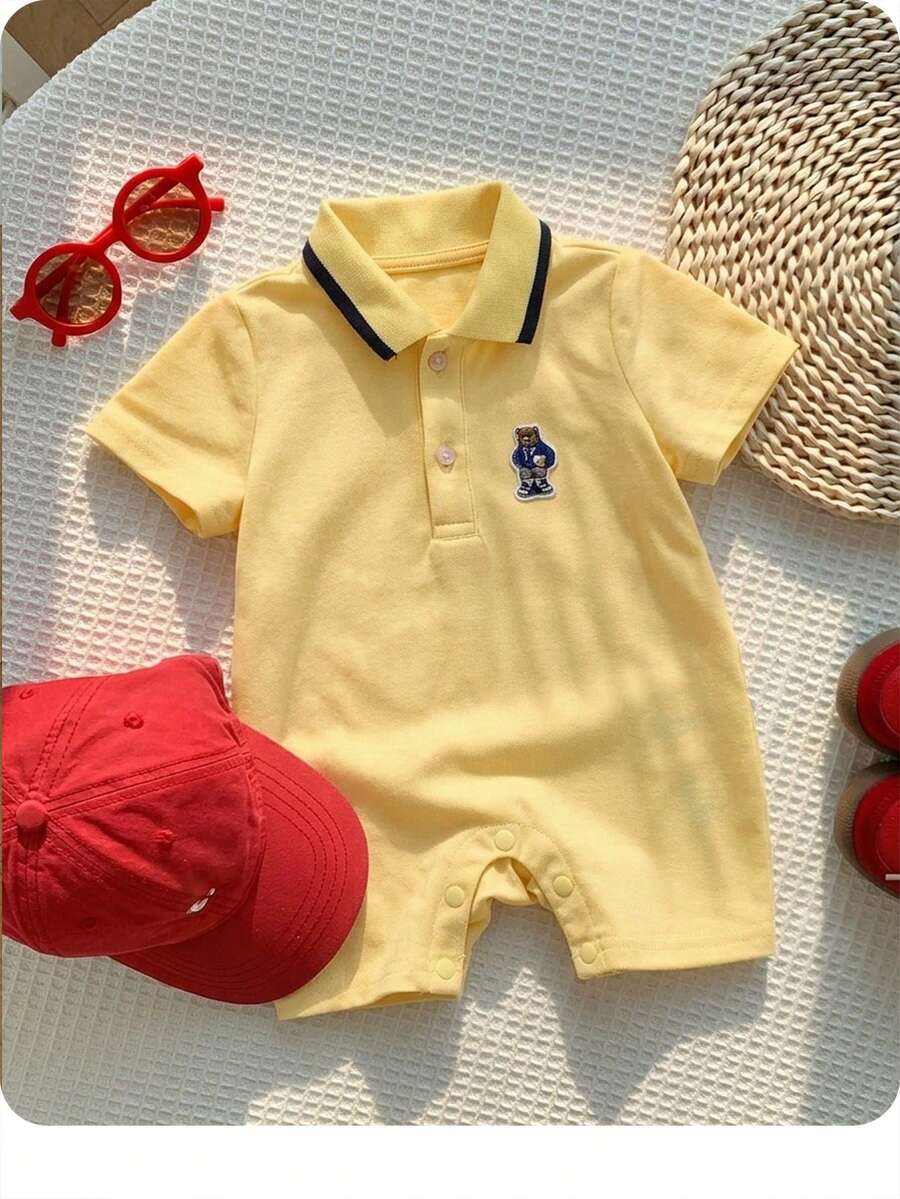 Baby Boy Plaid Short Sleeve Romper Formal Summer Outfit for Birthday Party Christening and Special Occasions