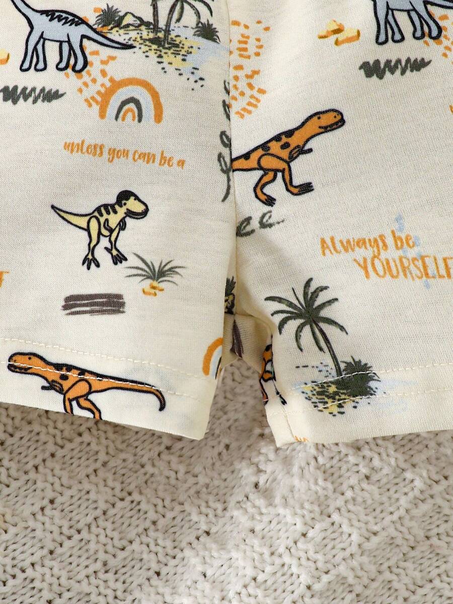2PCS Baby Boy Coconut Tree Top and Dinosaur Shorts Set for Cute Summer Daily Wear