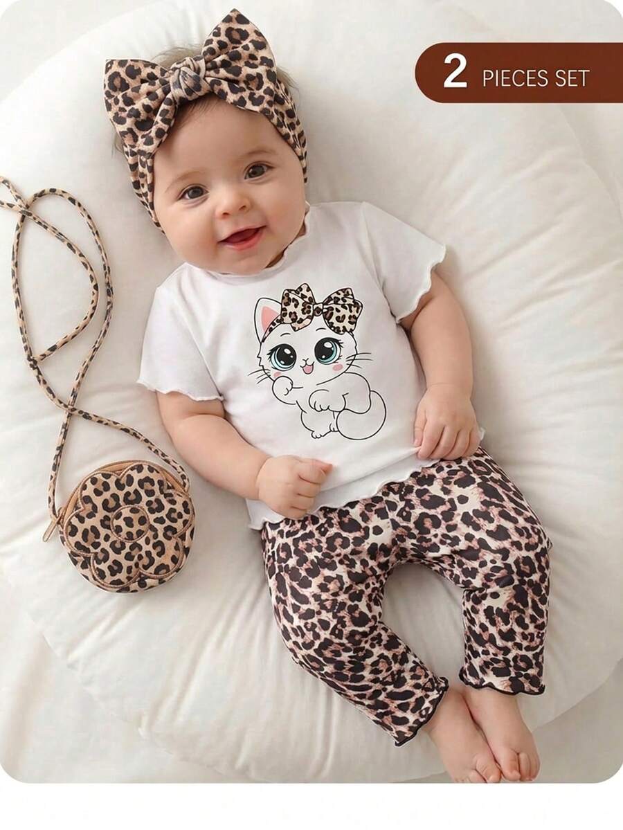 2PCS Baby Daisy Print T-Shirt and Shorts Set for Summer Daily Wear