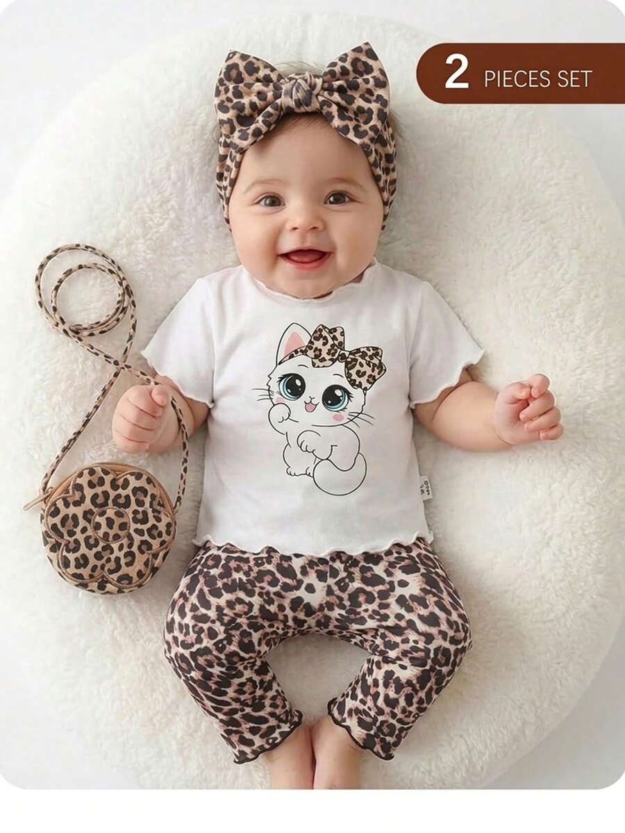 2PCS Baby Daisy Print T-Shirt and Shorts Set for Summer Daily Wear