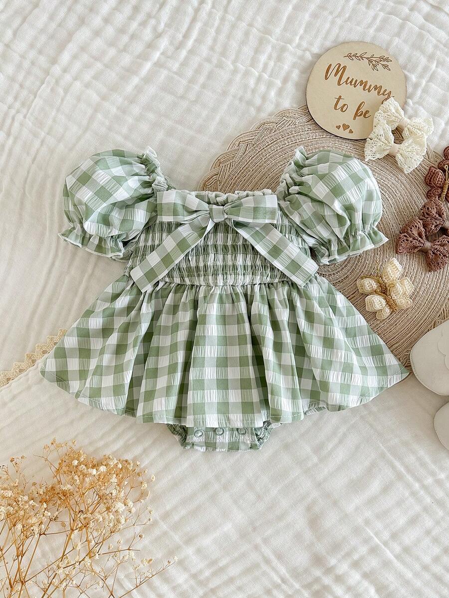 Toddler Striped Rib-Knit Short Sleeve Bodysuit - Casual College Style Summer Vacation Romper