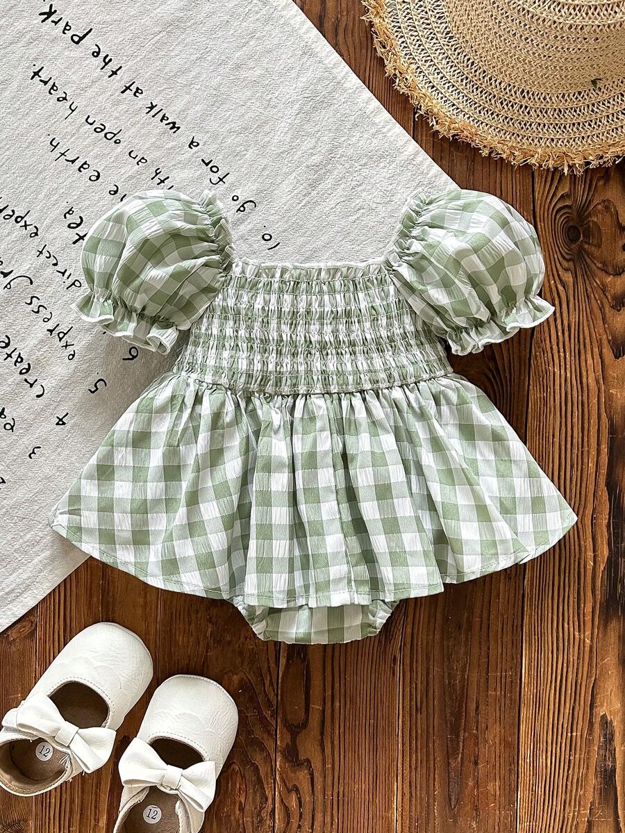 Toddler Striped Rib-Knit Short Sleeve Bodysuit - Casual College Style Summer Vacation Romper