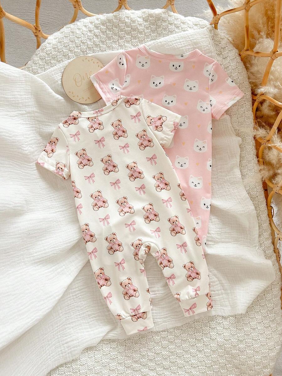 2pcs Baby Girl Heart and Ditsy Floral Jumpsuit Set - Sweet Long Sleeve Outfit