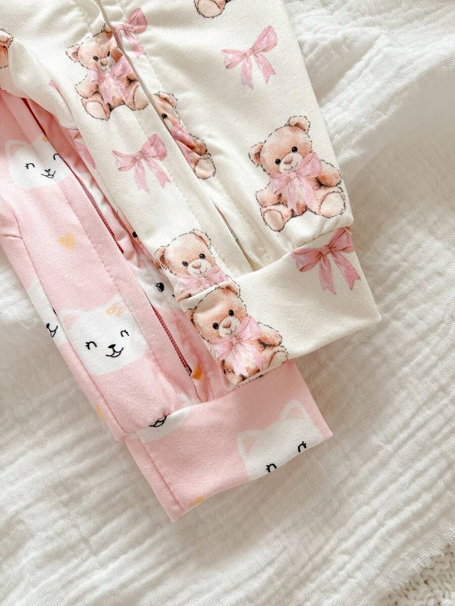 2pcs Baby Girl Heart and Ditsy Floral Jumpsuit Set - Sweet Long Sleeve Outfit