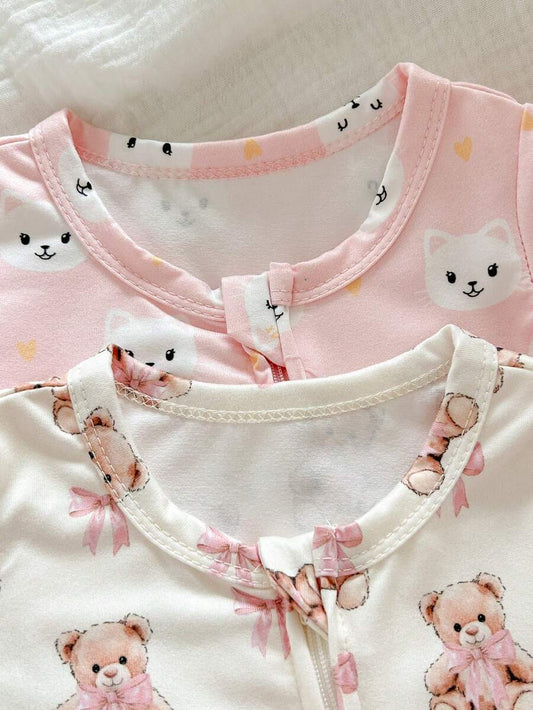 2pcs Baby Girl Heart and Ditsy Floral Jumpsuit Set - Sweet Long Sleeve Outfit