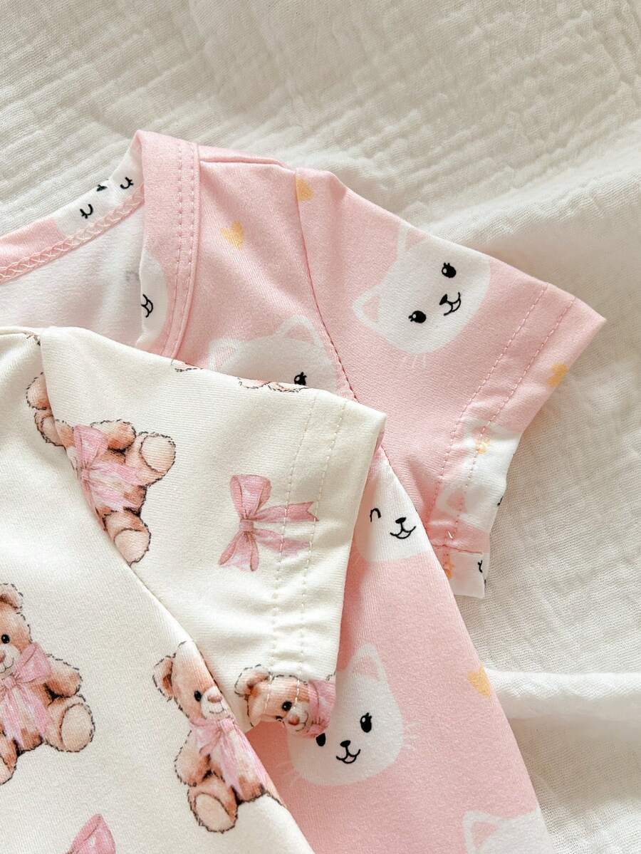 2pcs Baby Girl Heart and Ditsy Floral Jumpsuit Set - Sweet Long Sleeve Outfit