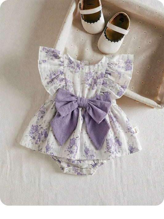 Embroidered Bow Decor Baby Girl Ruffle Sleeve Bodysuit for Everyday Wear