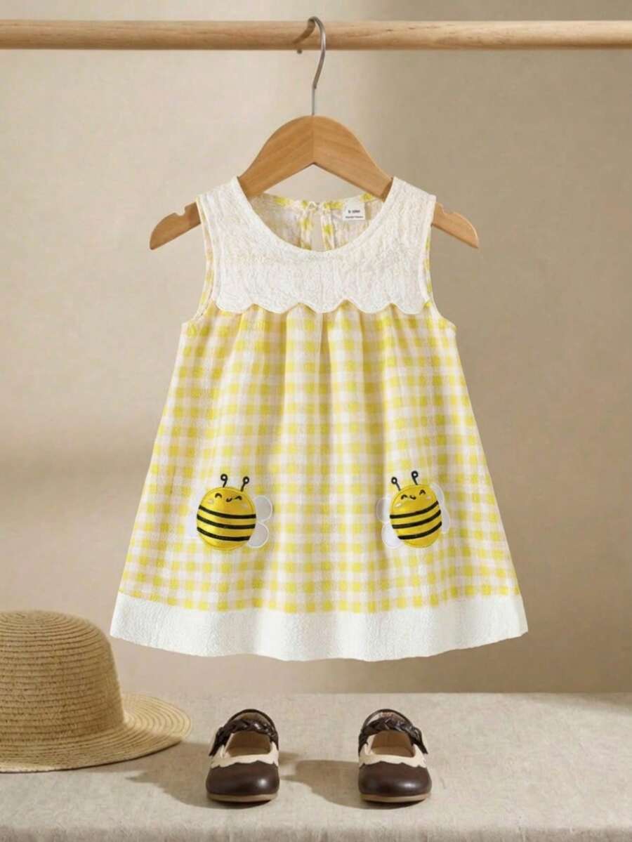 Sleeveless Long Dress with Embroidered Cartoon Duck for Toddler Girls