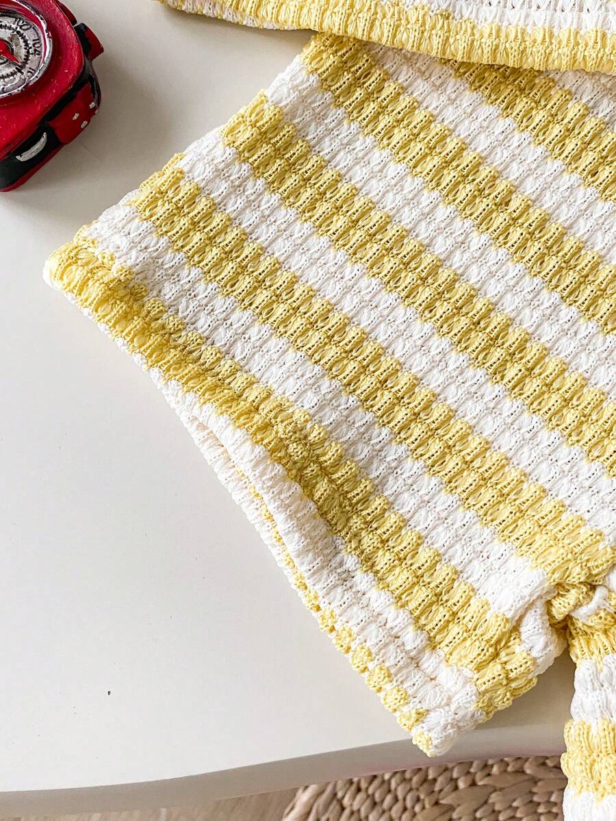 Striped Knit Camisole And Shorts Set For Baby Girls Summer Vacation Wear