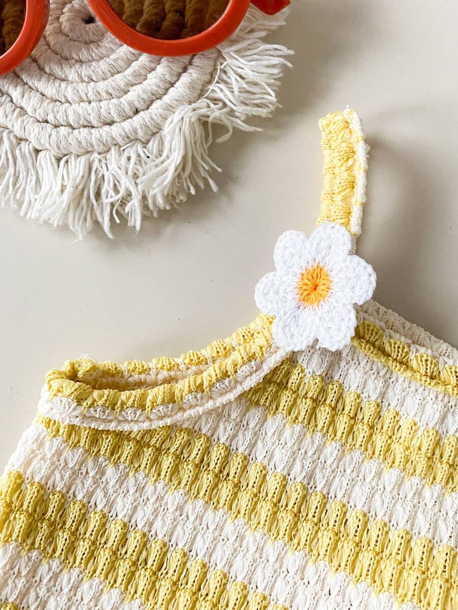 Striped Knit Camisole And Shorts Set For Baby Girls Summer Vacation Wear