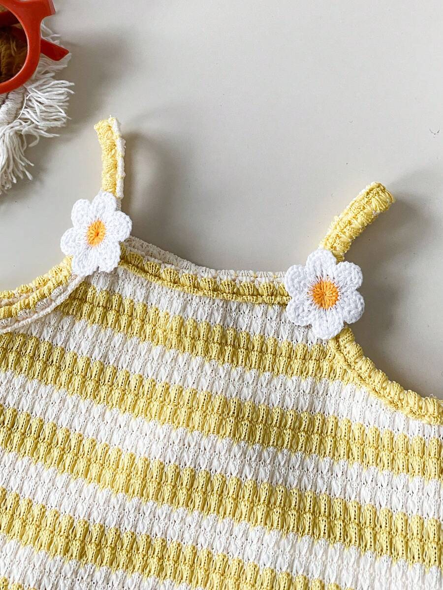 Striped Knit Camisole And Shorts Set For Baby Girls Summer Vacation Wear