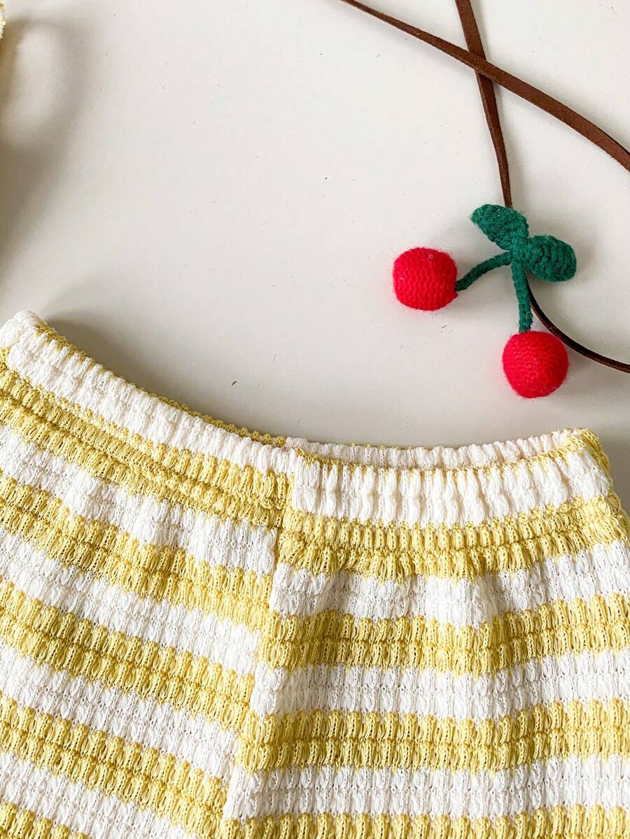 Striped Knit Camisole And Shorts Set For Baby Girls Summer Vacation Wear