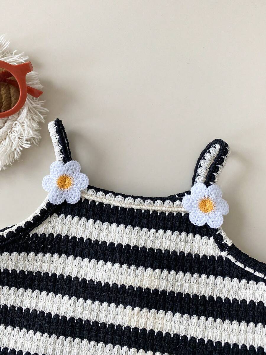 Striped Knit Camisole And Shorts Set For Baby Girls Summer Vacation Wear