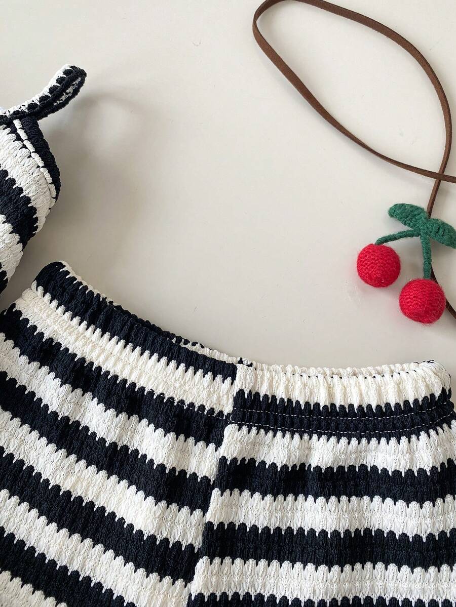 Striped Knit Camisole And Shorts Set For Baby Girls Summer Vacation Wear